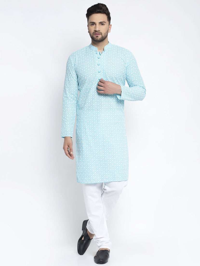 sky cotton kurta churidar ethnic wear set - 21018180 - Zoom Image - 0