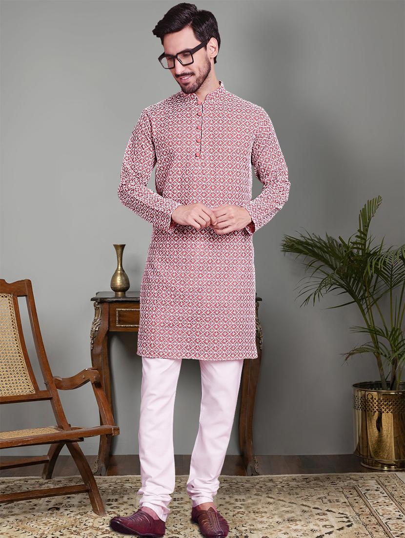 coral cotton kurta churidar ethnic wear set - 21018189 - Zoom Image - 0