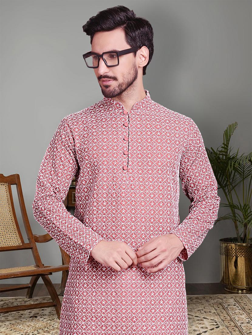 coral cotton kurta churidar ethnic wear set - 21018189 - Standard Image - 3