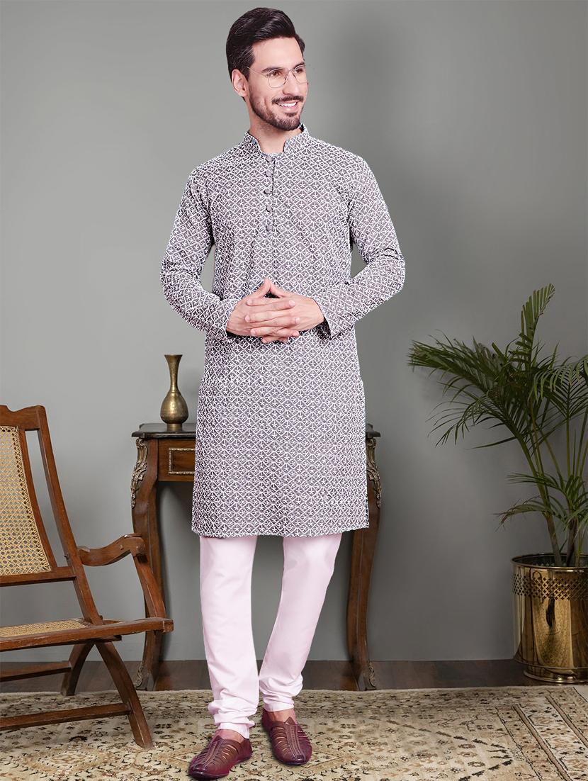 grey cotton kurta churidar ethnic wear set - 21018190 - Zoom Image - 0