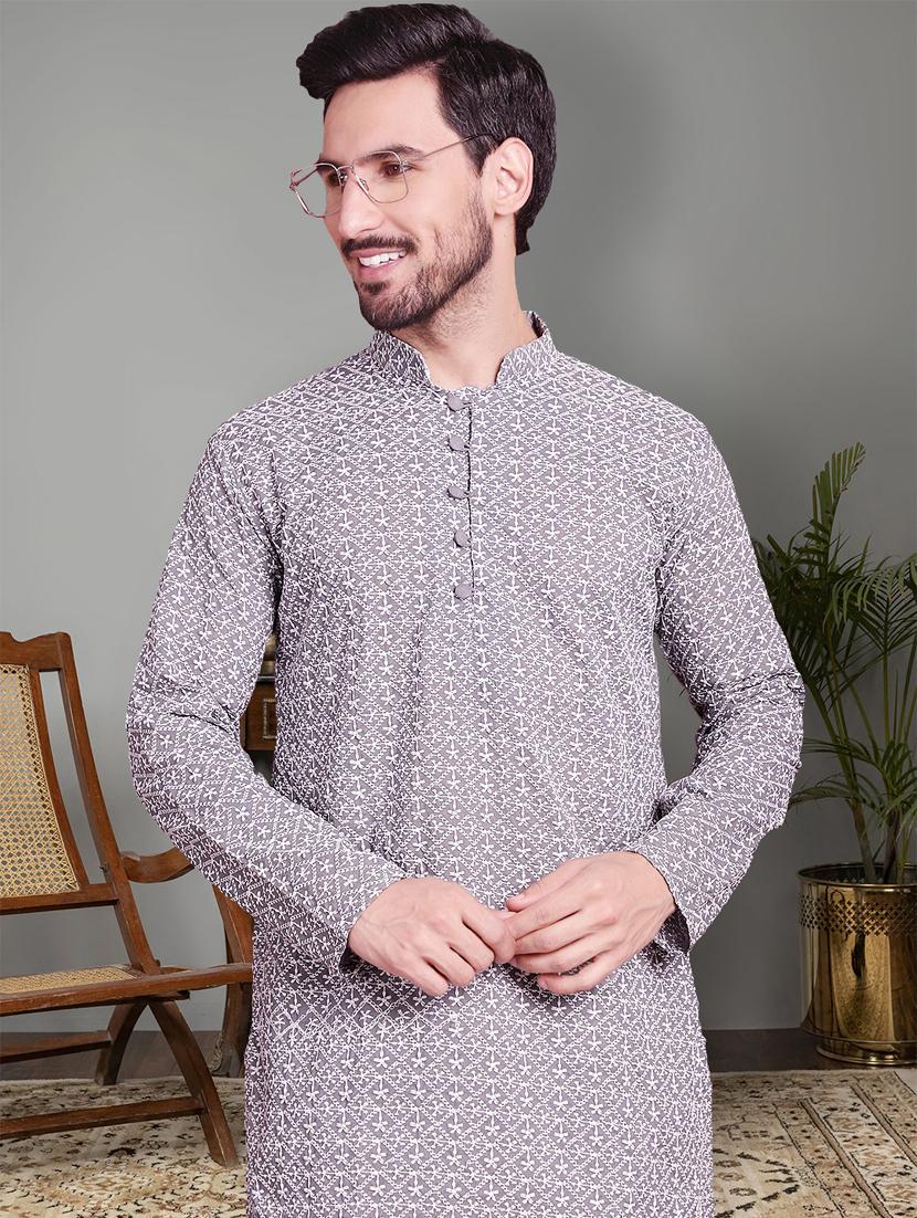 grey cotton kurta churidar ethnic wear set - 21018190 - Standard Image - 3