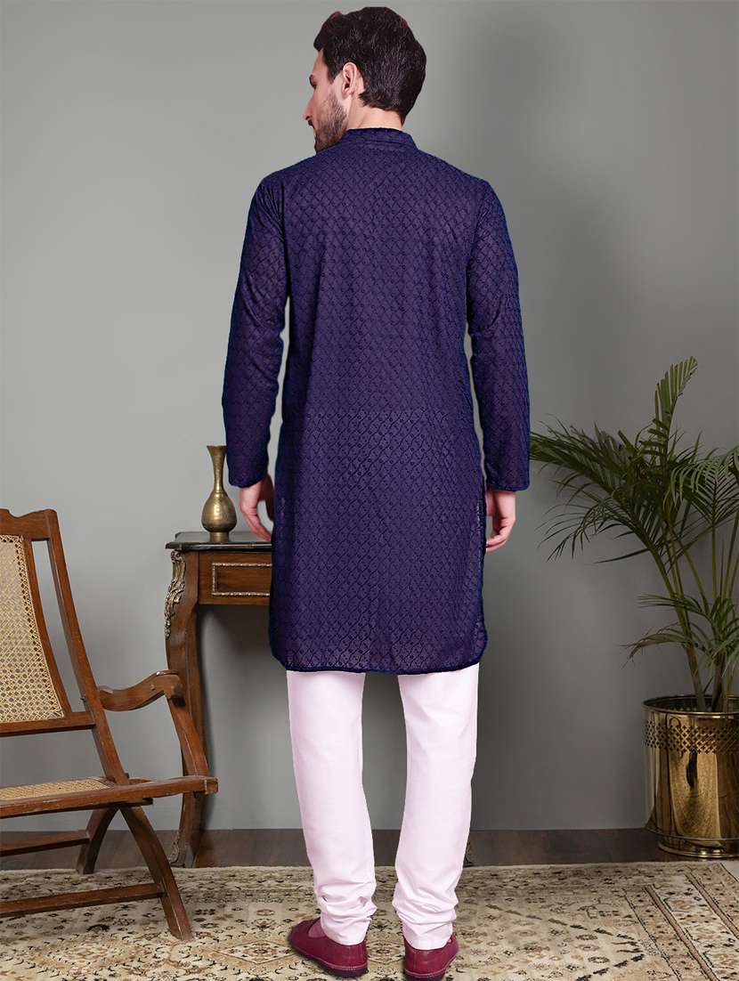 navy cotton kurta churidar ethnic wear set - 21018208 -  Standard Image - 3