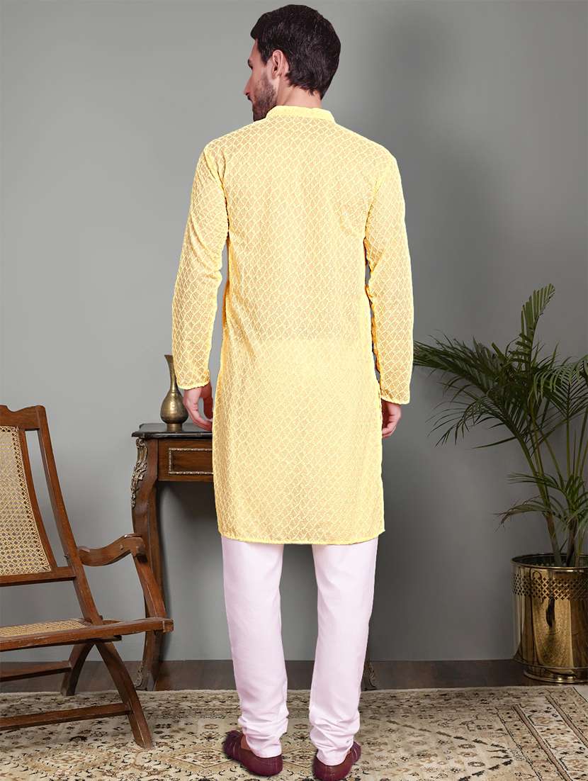 yellow cotton kurta churidar ethnic wear set - 21018213 -  Standard Image - 3