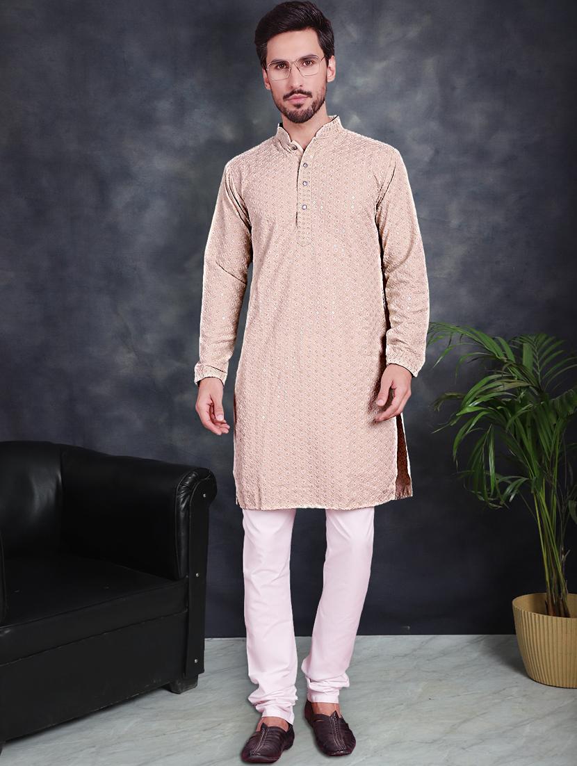 beige cotton kurta churidar ethnic wear set - 21018225 - Zoom Image - 0