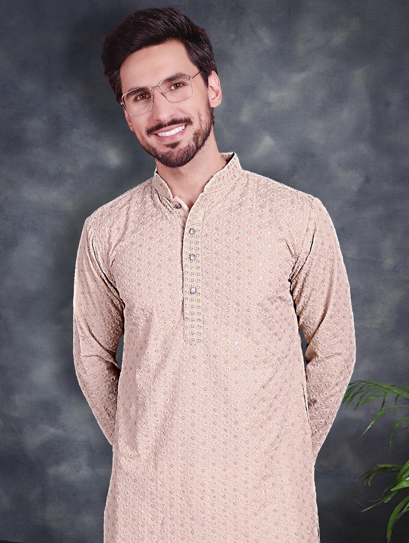 beige cotton kurta churidar ethnic wear set - 21018225 - Standard Image - 3