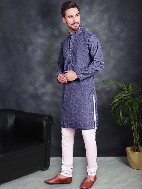 grey cotton kurta churidar ethnic wear set - 21018226 -  Standard Image - 0