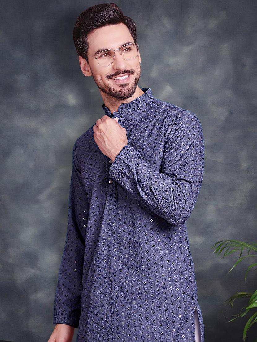 grey cotton kurta churidar ethnic wear set - 21018226 - Standard Image - 3