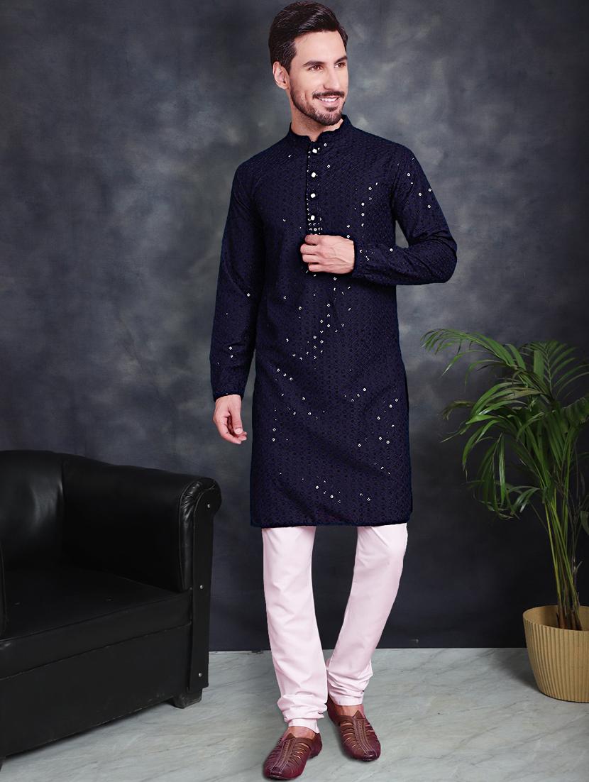 navy blue cotton kurta churidar ethnic wear set - 21018230 -  Zoom Image - 0
