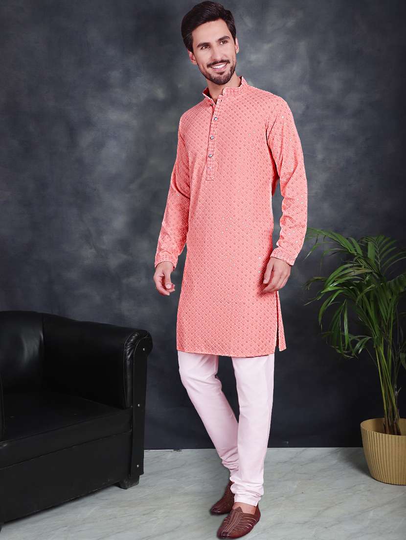 peach cotton kurta churidar ethnic wear set