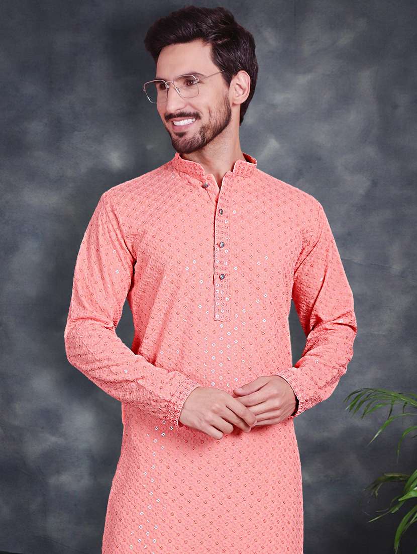 peach cotton kurta churidar ethnic wear set - 21018231 -  Standard Image - 3