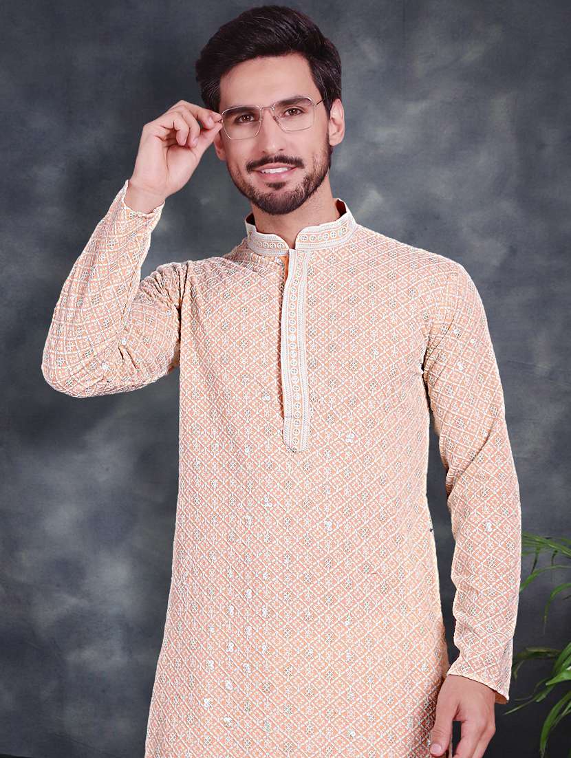 peach cotton kurta churidar ethnic wear set - 21018239 -  Standard Image - 3