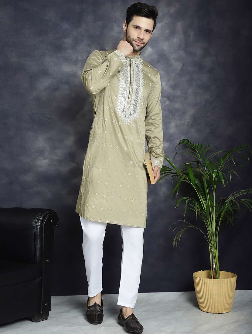 men mandarin neck kurta pyjama ethnic wear set - 21018250 -  Standard Image - 3