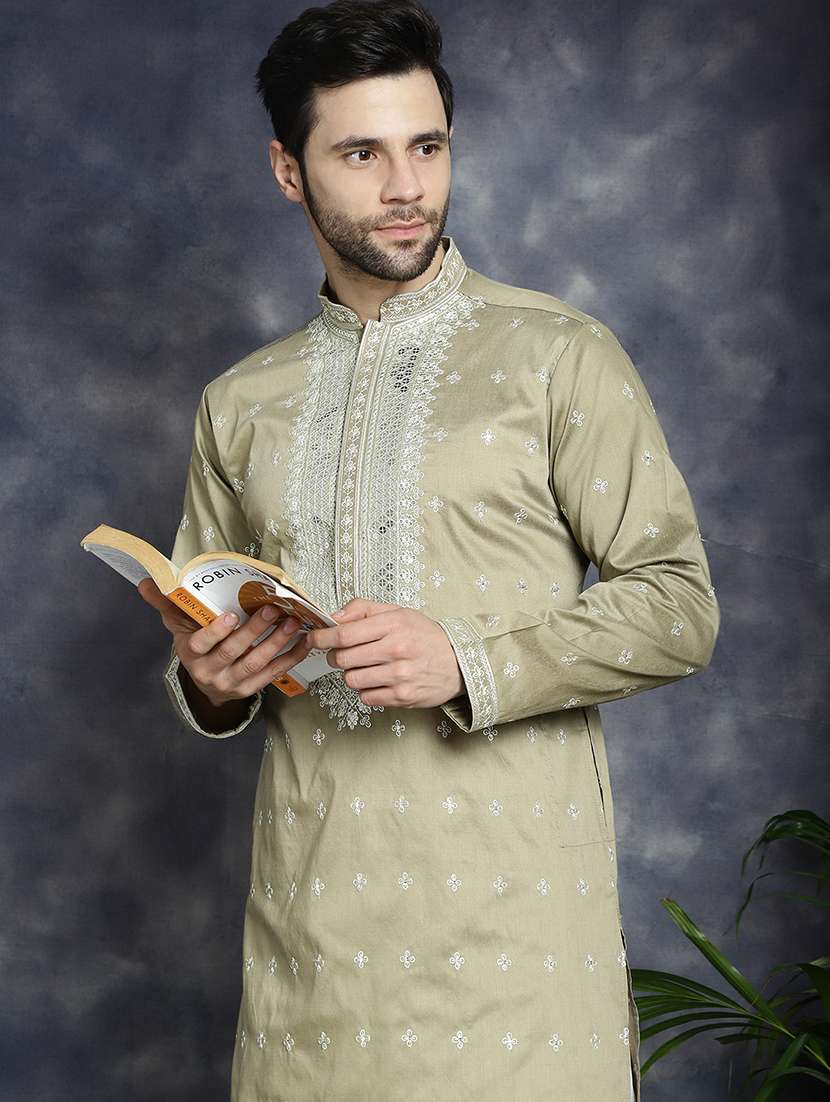 men mandarin neck kurta pyjama ethnic wear set - 21018250 -  Standard Image - 5