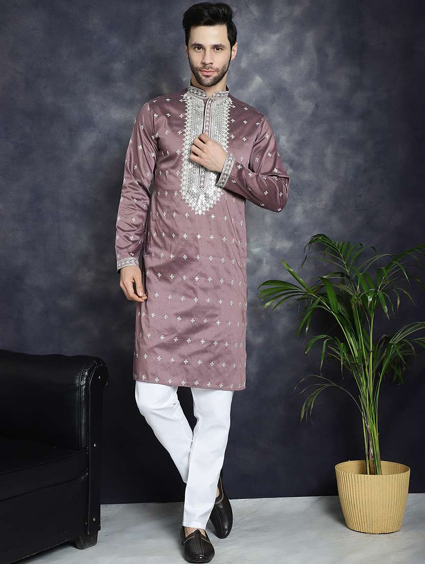 men mandarin neck kurta pyjama ethnic wear set