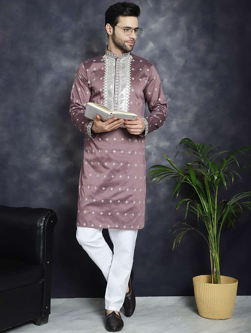men mandarin neck kurta pyjama ethnic wear set - 21018252 -  Standard Image - 3