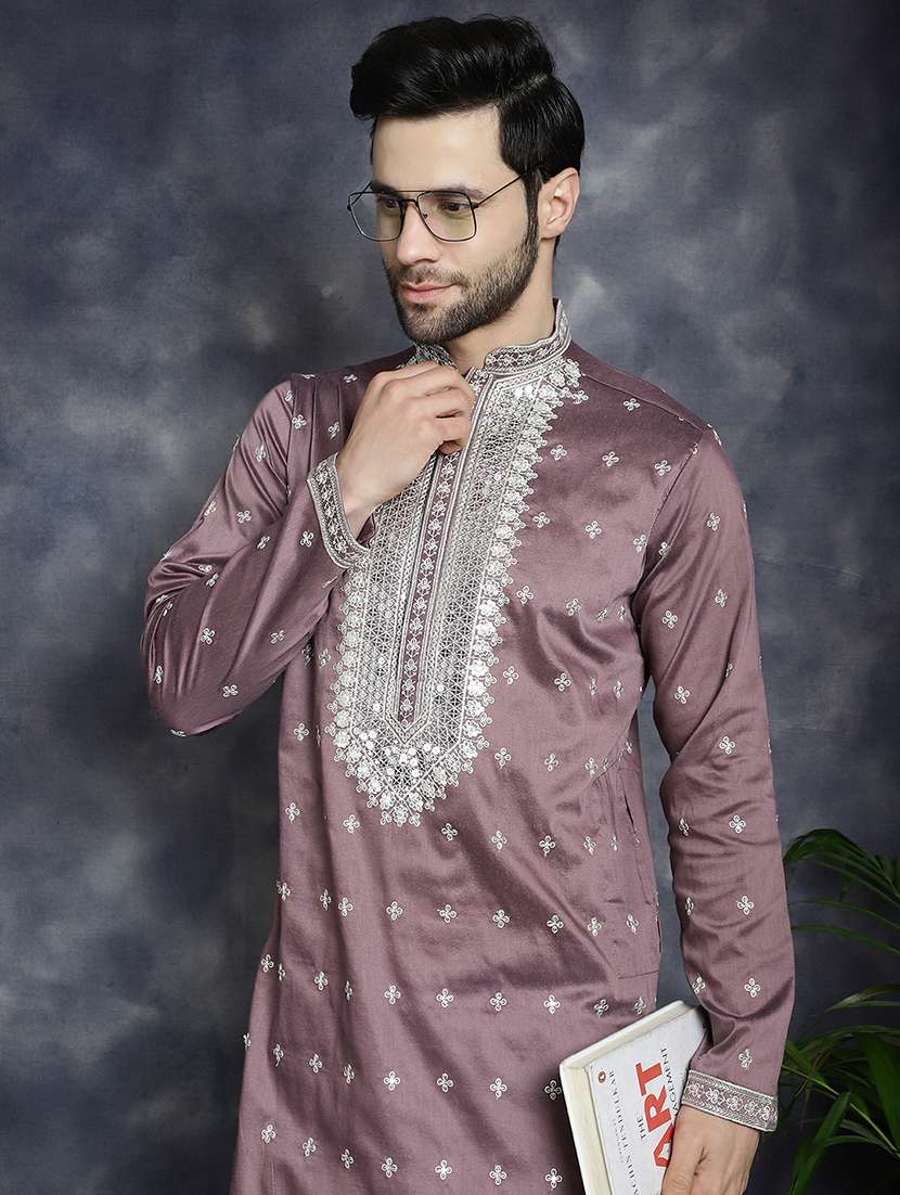 men mandarin neck kurta pyjama ethnic wear set - 21018252 -  Standard Image - 5