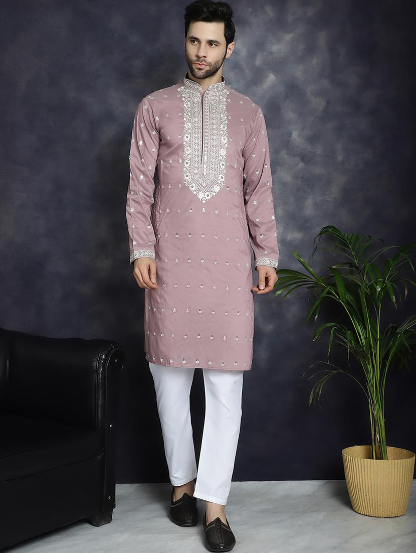 men mandarin neck kurta pyjama ethnic wear set - 21018254 - Zoom Image - 0