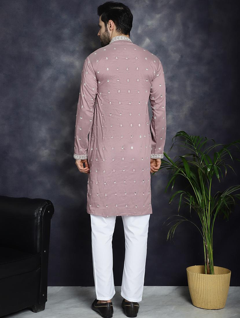 men mandarin neck kurta pyjama ethnic wear set - 21018254 - Standard Image - 3