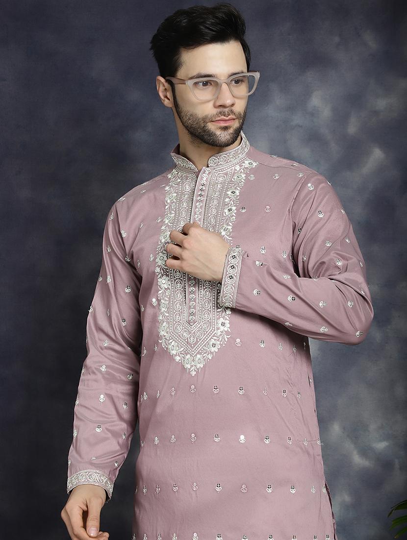 men mandarin neck kurta pyjama ethnic wear set - 21018254 - Standard Image - 5