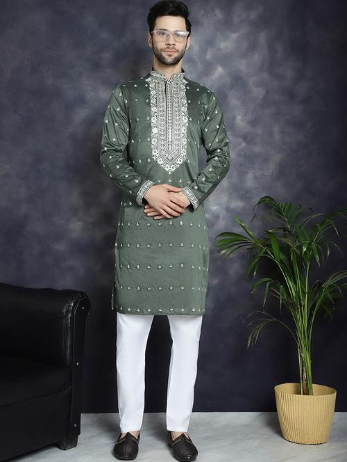 men mandarin neck kurta pyjama ethnic wear set - 21018255 - Standard Image - 0