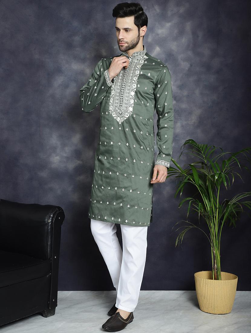 men mandarin neck kurta pyjama ethnic wear set - 21018255 - Standard Image - 3