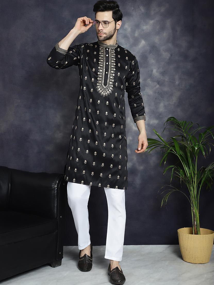 men mandarin neck kurta pyjama ethnic wear set - 21018258 - Standard Image - 3