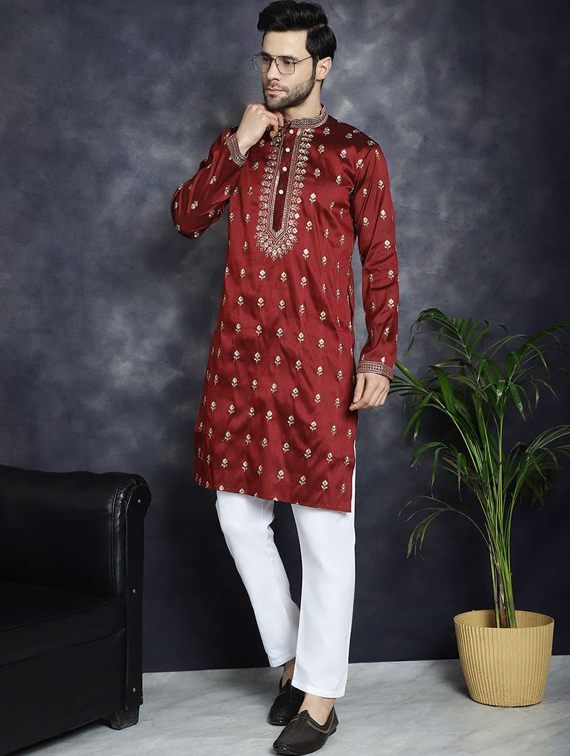 men mandarin neck kurta pyjama ethnic wear set