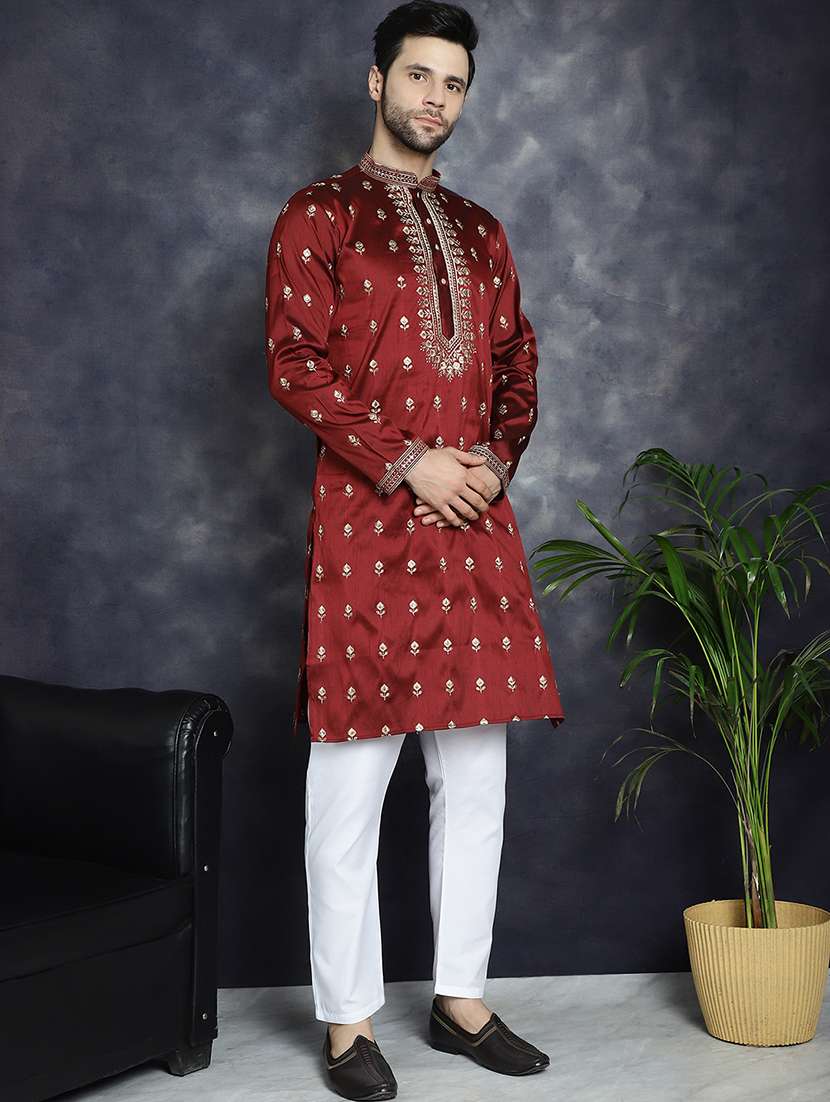 men mandarin neck kurta pyjama ethnic wear set - 21018259 -  Standard Image - 3