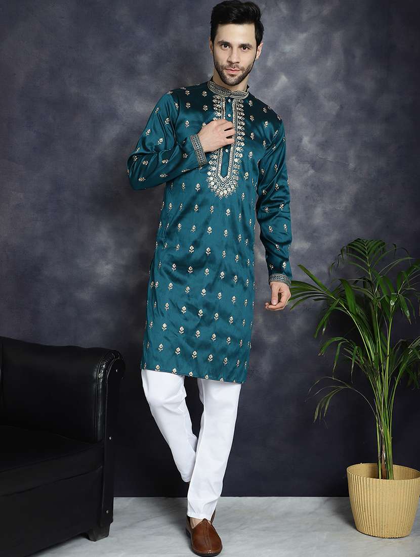 men mandarin neck kurta pyjama ethnic wear set