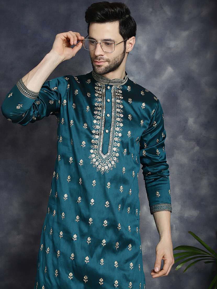 men mandarin neck kurta pyjama ethnic wear set - 21018261 -  Standard Image - 5