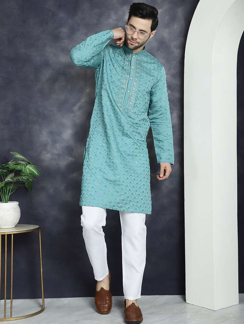 blue silk blend kurta churidar ethnic wear set - 21018266 - Zoom Image - 0