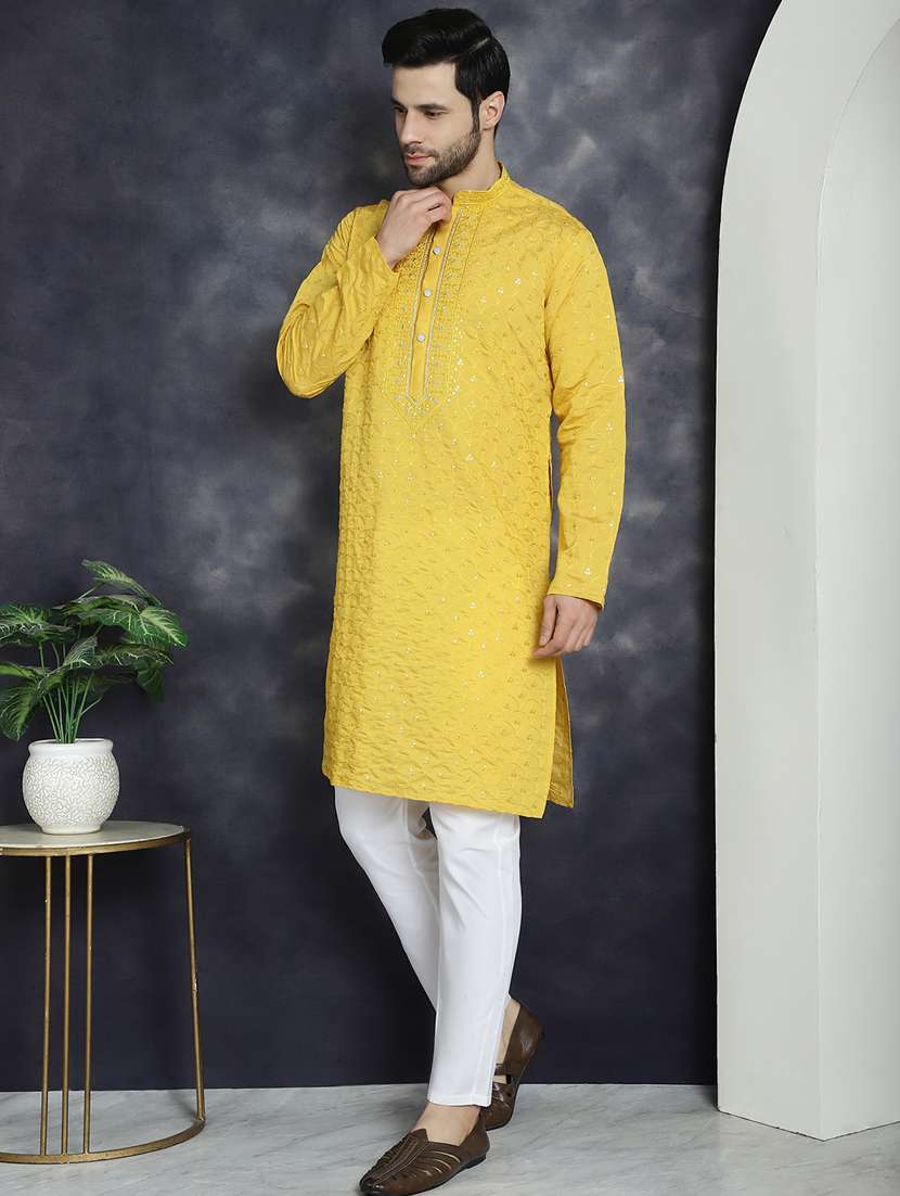mustard silk blend kurta churidar ethnic wear set - 21018268 - Zoom Image - 0