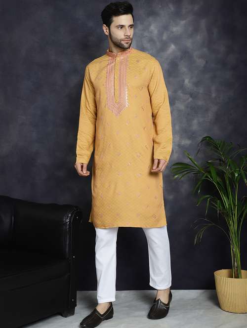 orange silk blend kurta churidar ethnic wear set - 21018276 -  Standard Image - 0