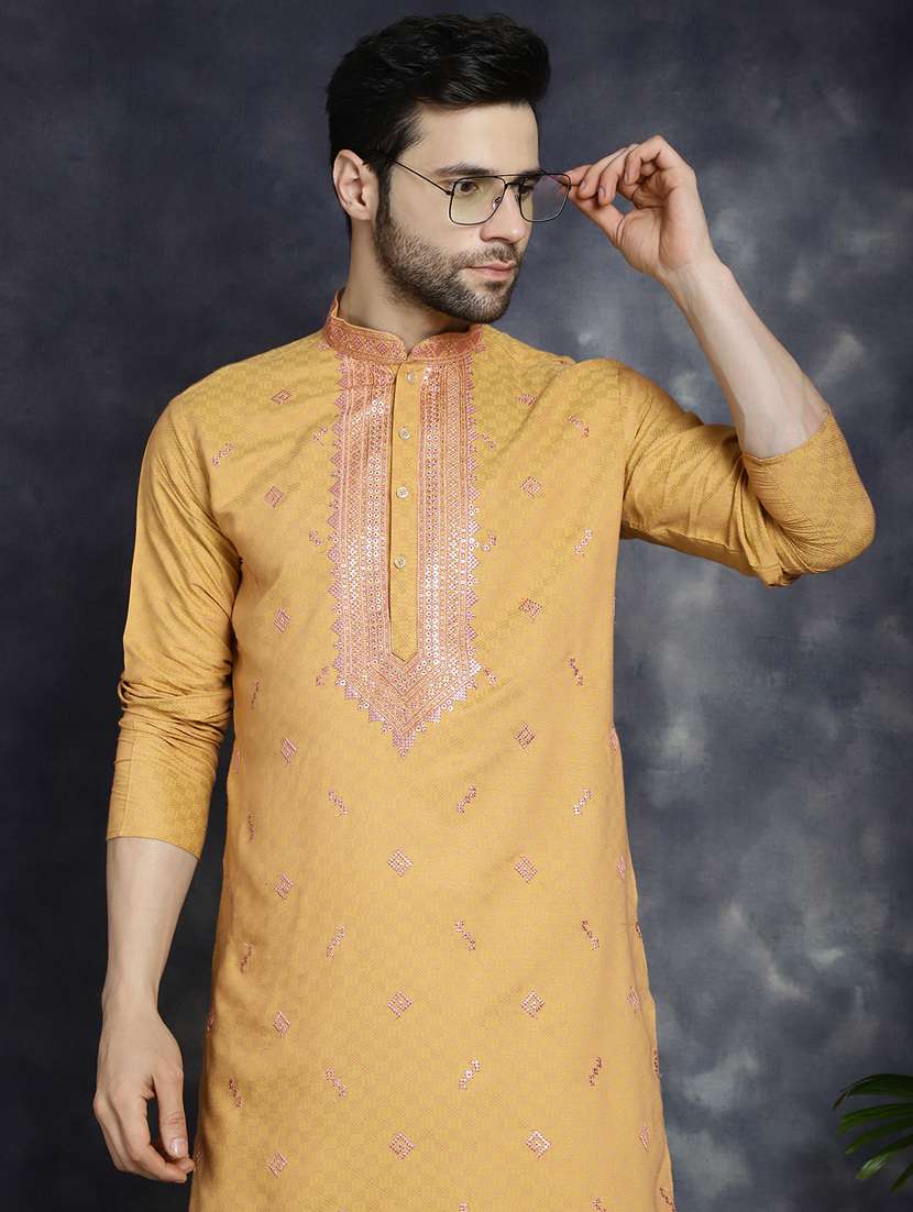 orange silk blend kurta churidar ethnic wear set - 21018276 - Standard Image - 3