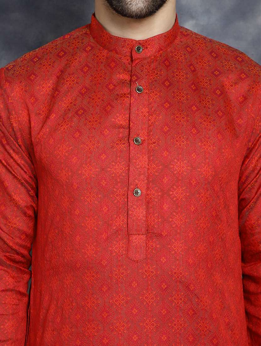 red silk blend long kurta - 21018284 -  Standard Image - 5