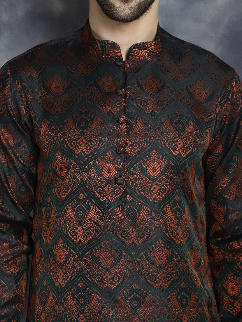 men bronze silk blend straight kurta - 21018298 - Standard Image - 5