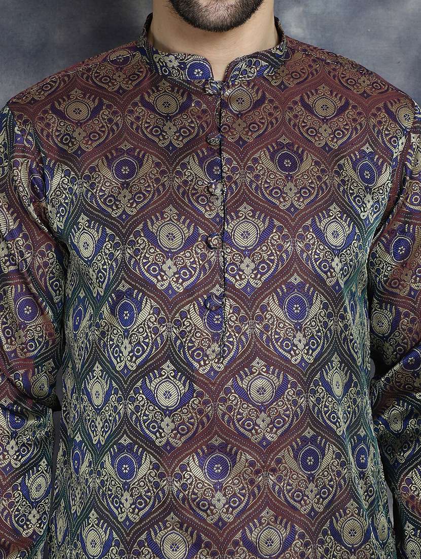 purple silk blend long kurta - 21018300 -  Standard Image - 5