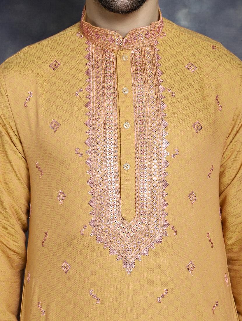 orange silk blend long kurta - 21018312 - Standard Image - 5