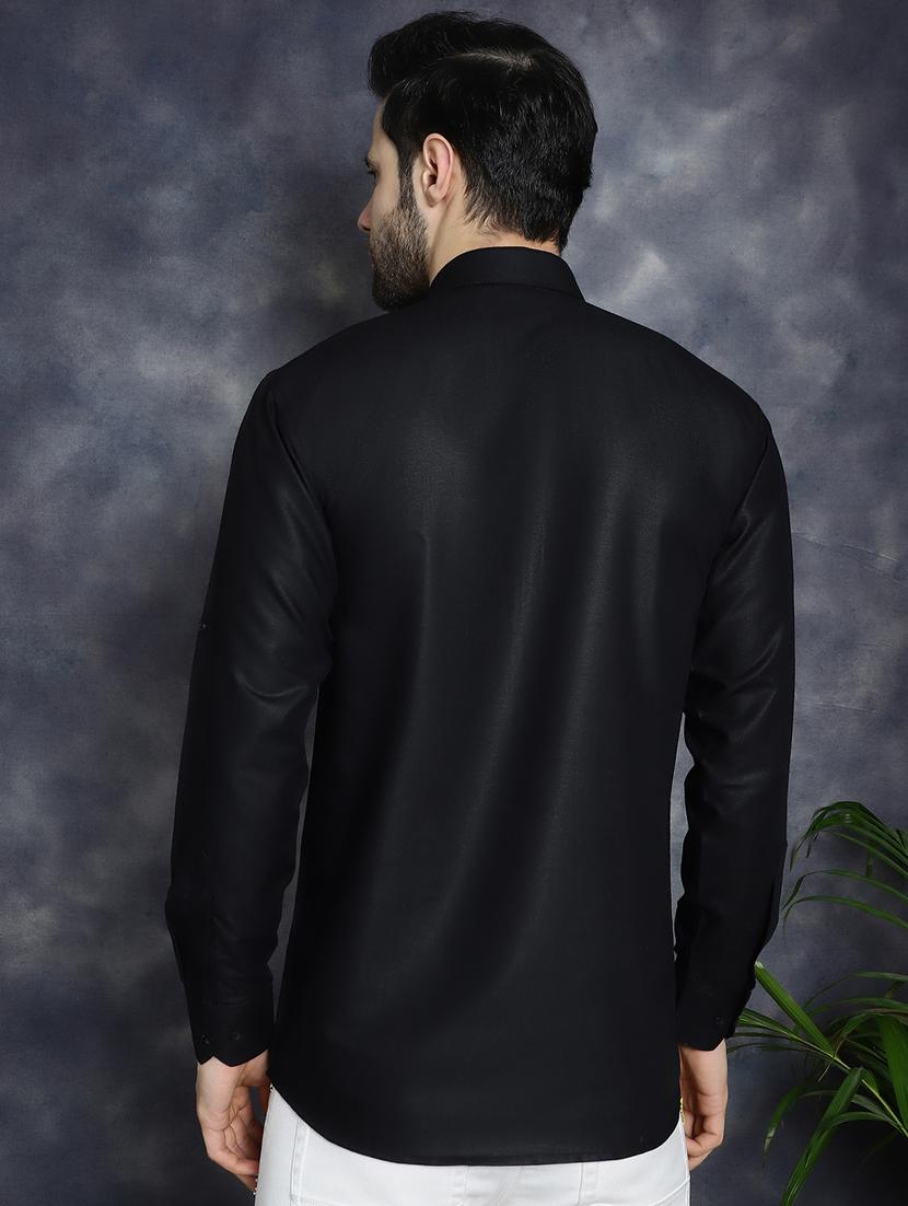 men's black solid short kurta - 21018314 - Standard Image - 3
