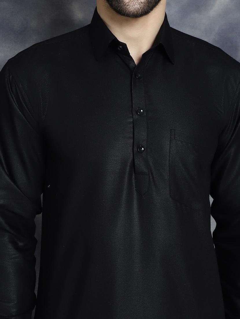 men's black solid short kurta - 21018314 - Standard Image - 5