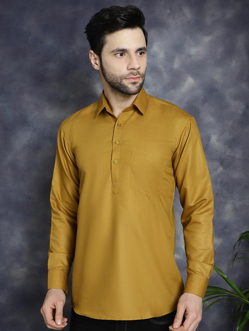 khakhi cotton short kurta - 21018317 -  Zoom Image - 0