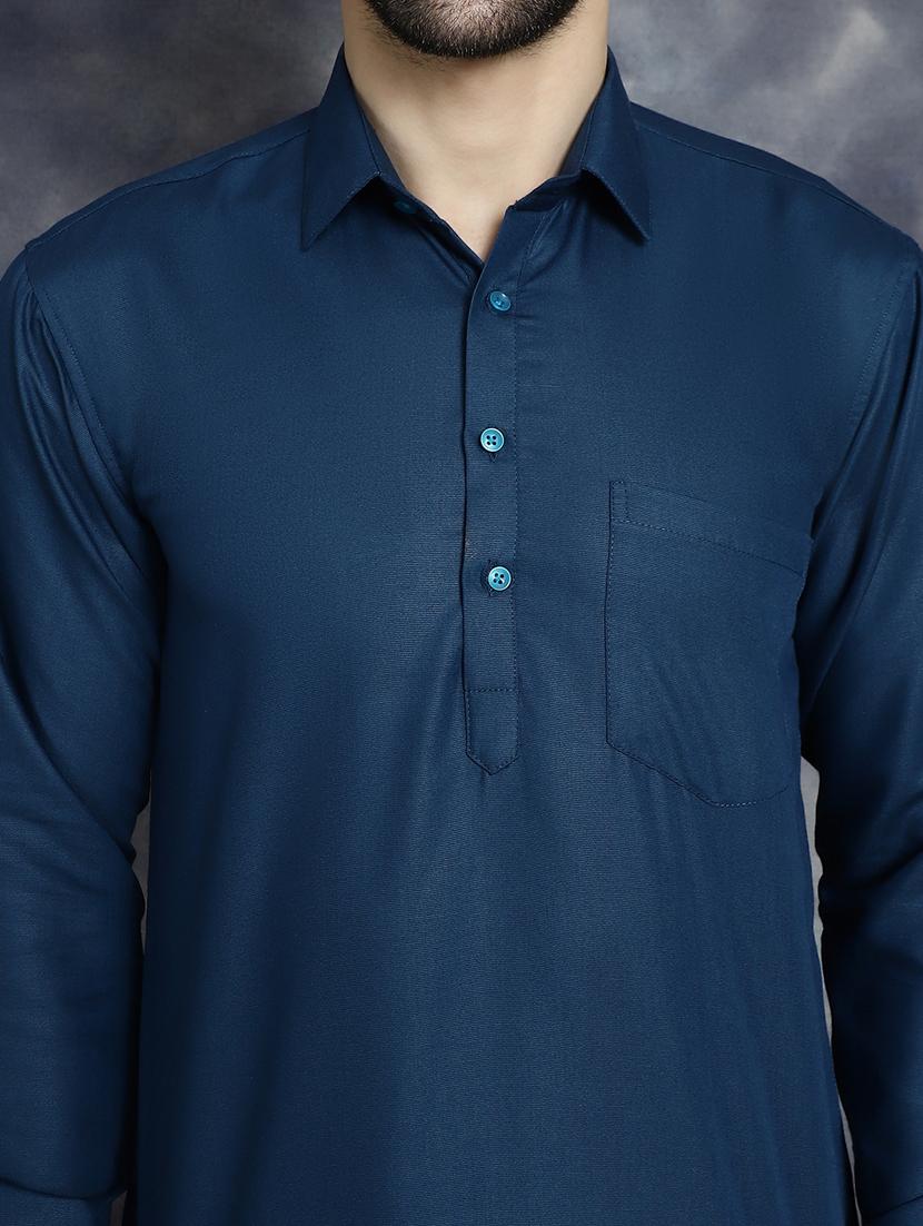 teal cotton short kurta - 21018318 - Standard Image - 5