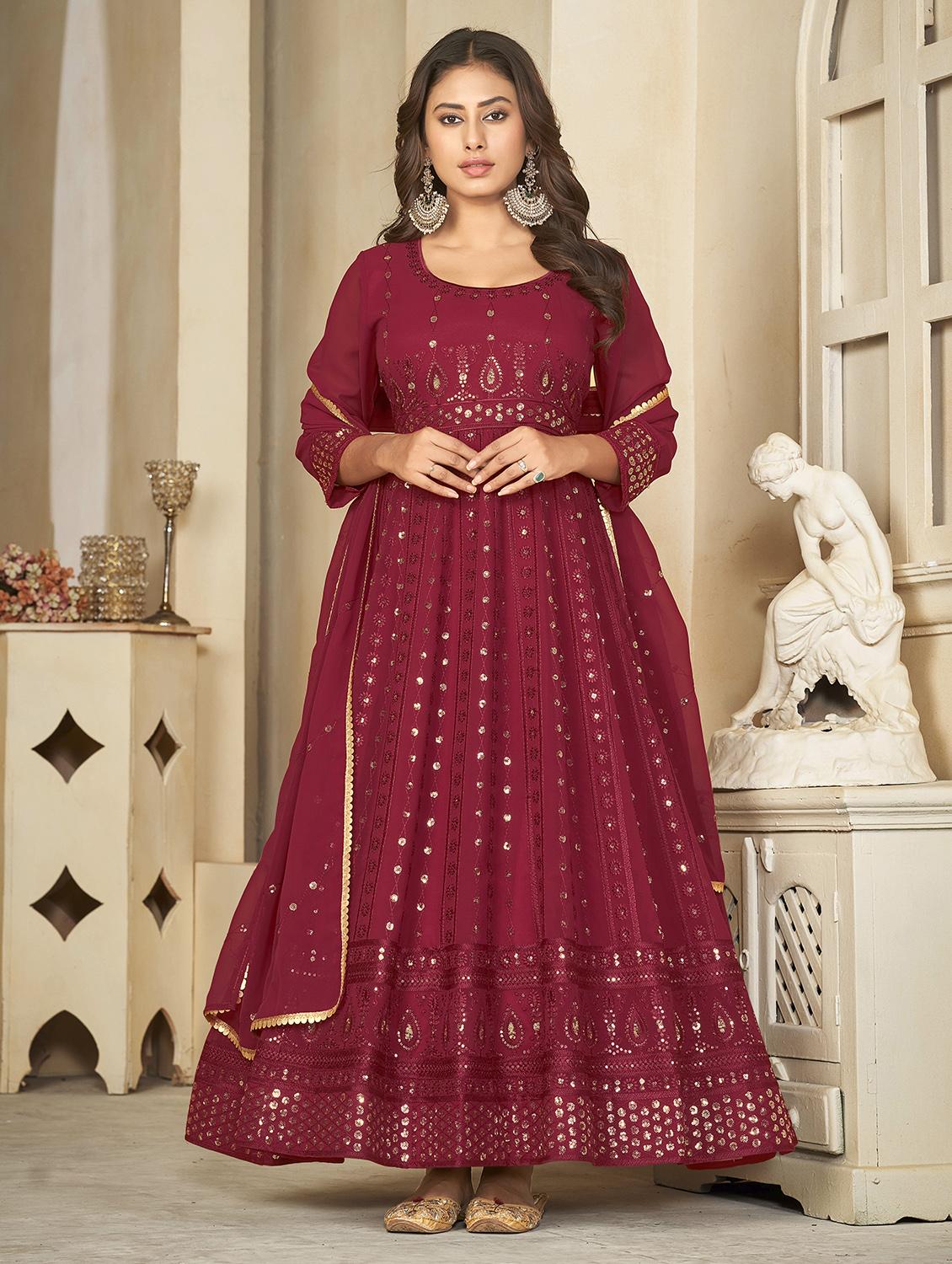 mirror work ethnic gown with dupatta - 21018616 - Zoom Image - 0