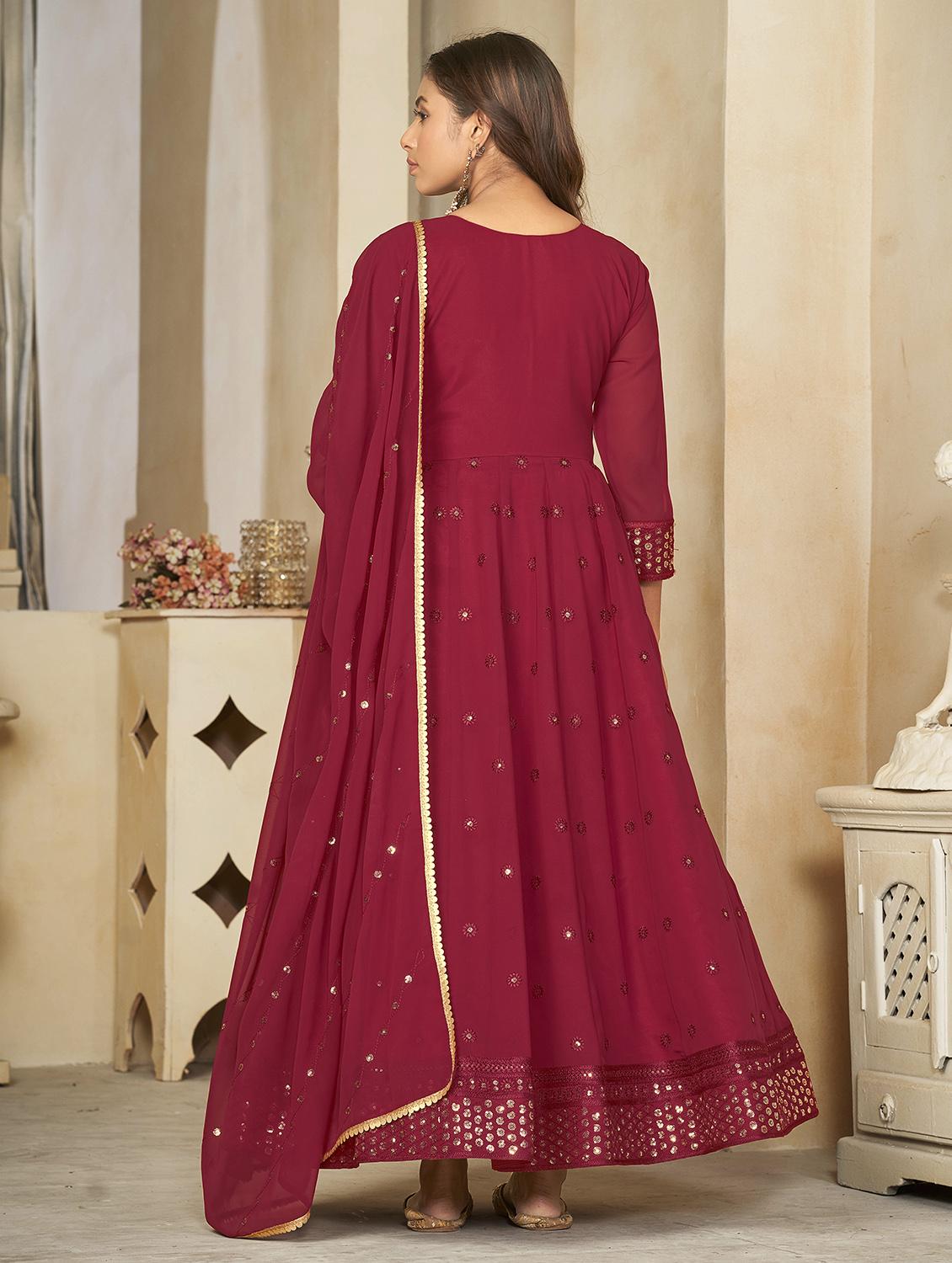 mirror work ethnic gown with dupatta - 21018616 - Standard Image - 5