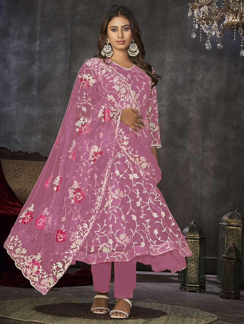 women semi-stitched embroidered anarkali gown
