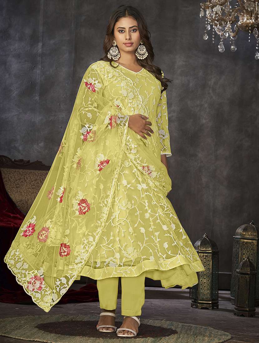 women semi-stitched embroidered anarkali gown