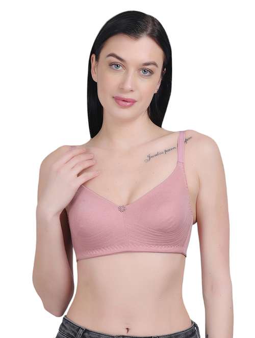 solid pink cotton regular bra - 21018661 -  Standard Image - 0
