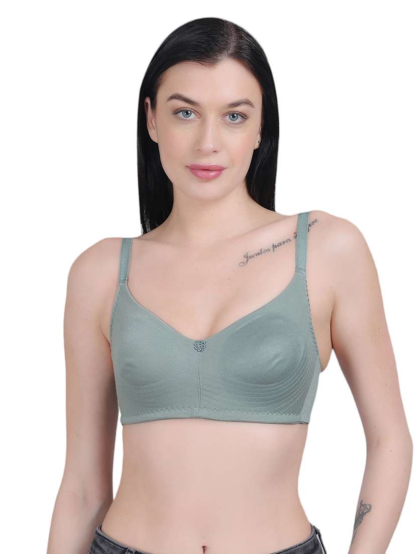 women green solid regular bra