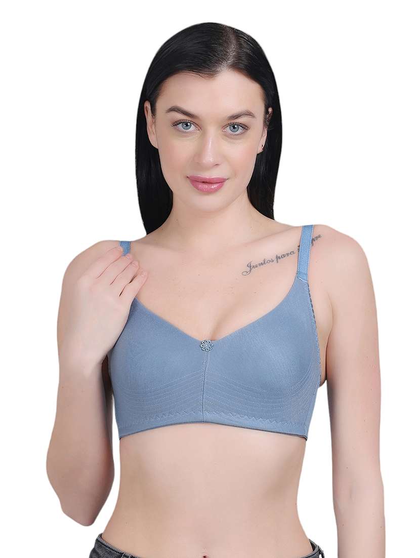 women blue solid regular bra