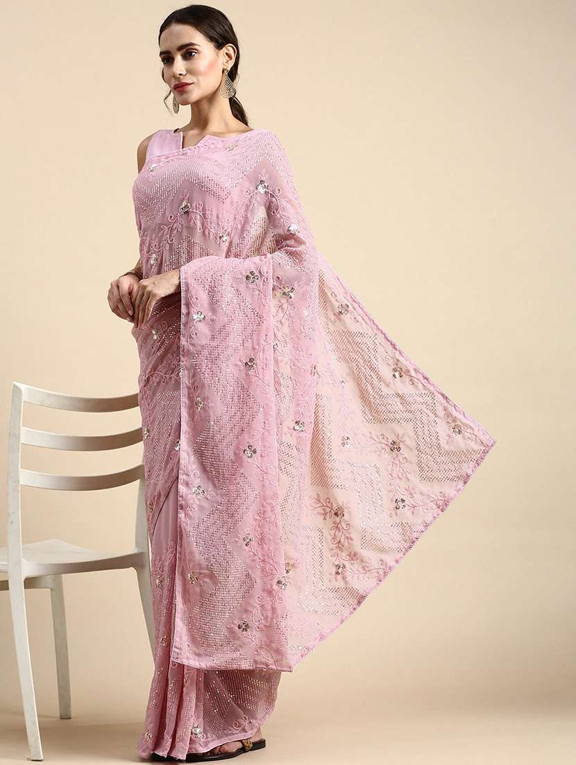 women sequined work saree with blouse